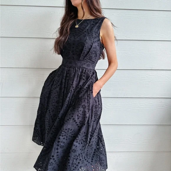 Scoop Chic Black Eyelet Midi Dress - Picture 3 of 3